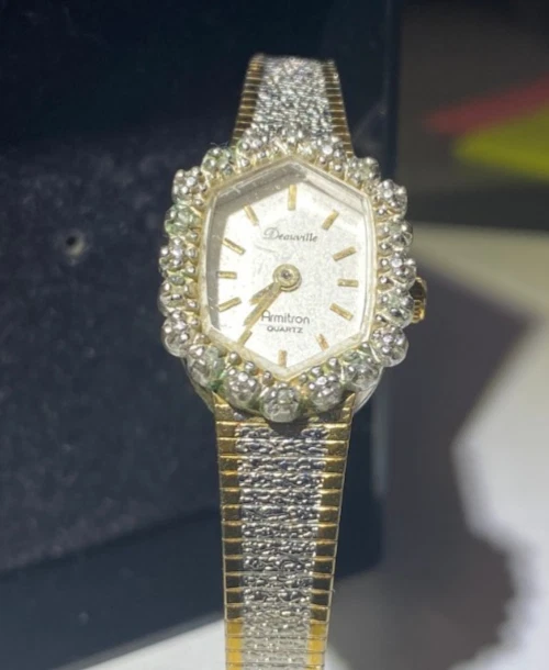 Deauville by Armitron Gold Plated Vintage Diamond Bezel Women’s Watch - Image 2 of 4