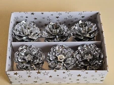 6 Piece Vintage Silver Tone Metal Christmas Pinecone Tree Clip-on Candle Holders