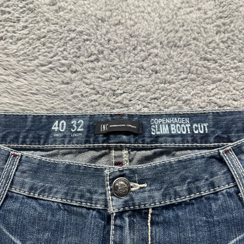 Jeans Inc Para Hombres 40x32 Azul Lavado Oscuro Algodón Copenhague Ajustado Corte Bota Denim Foto 3 de 4