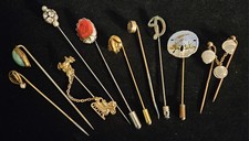 VINTAGE ANTIQUE Glass Cab Stones + Lot of 10 Old Stick/Hat Pins 