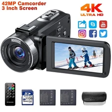 Video Camera 4K Camcorder 42MP 30FPS & LED Fill Light 18X Digital Zoom Recorder