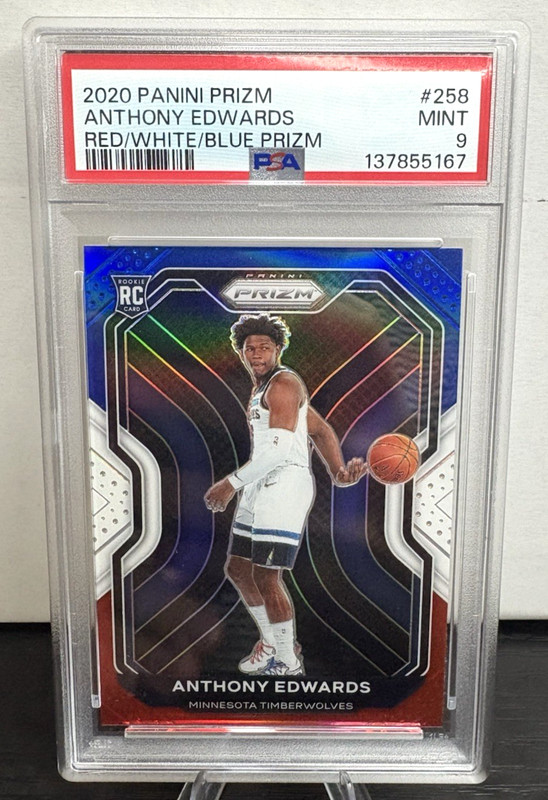 Anthony Edwards 2020-21 Panini Prizm Prizms Red White and Blue #258 RC (PSA 9)