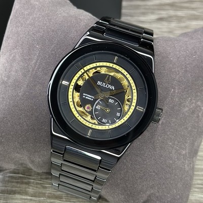 NEW CERAMIC  Bulova Modern Millennia Automatic Skeleton Black Men's Watch 98A291