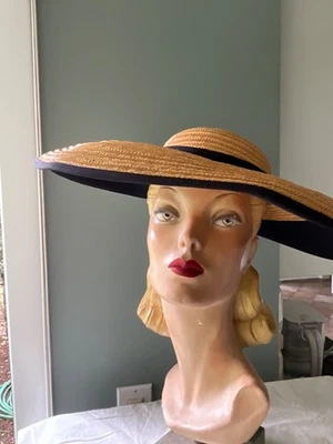 henri bendel Woven Straw Wide-Brim Hat with Brown Trim henri bendel | Accessories | Vintage Henri Bendel Wide Brim  main image 2