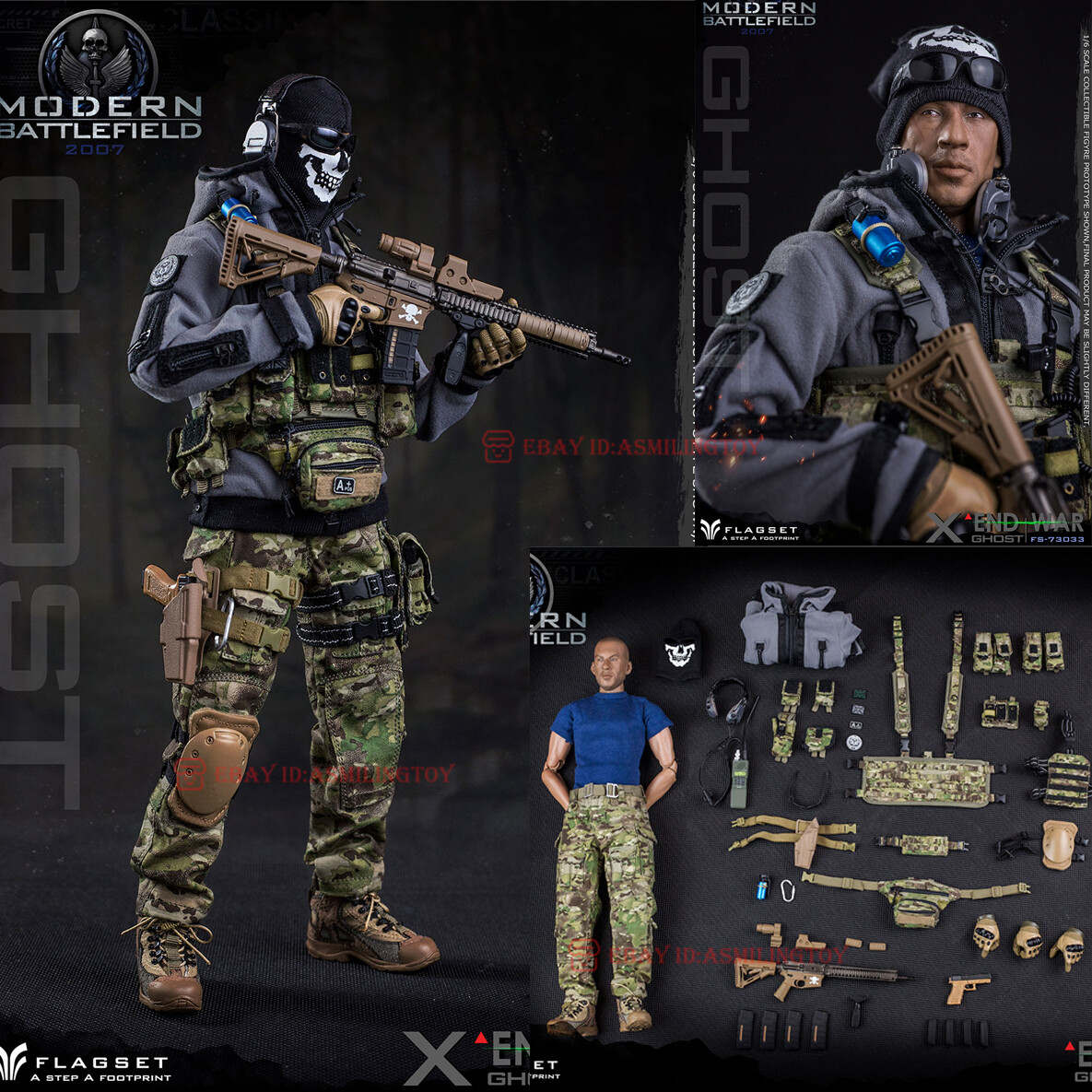 MODERN BATTLEFIELD 2007 FLAGSET フィギュア Flagset 1/6 Modern Battlefield End War Ghost Action Figure