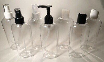 8 oz PET Plastic BPA Free 24/410 Clear Cosmo Oval Bottles caps pumps sprayers