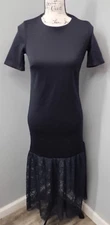 ASOS Maxi Dress Womens Size 0 Navy Bottom Lace Short Sleeve Crew Neck Back Zip