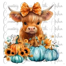 Sublimation Transfer Print Highland Cow Pumpkin Ready To Press Heat Transfer