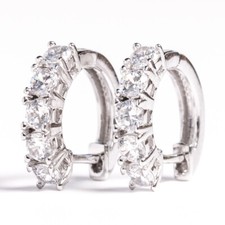 Men's 14K White Gold Plated Cubic Zirconia Cuff Earrings Huggie Stud Hoops