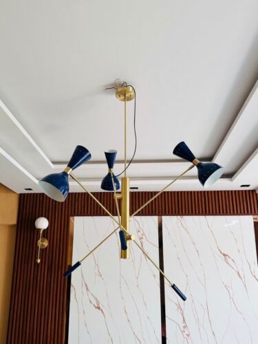 3-flammiger moderner Messing handgefertigter Sputnik Kronleuchter Mid Century... - Bild 3 von 9