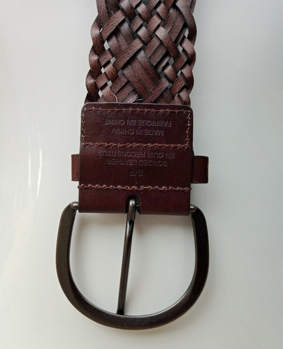 American Eagle Womens Wide Dark Brown Leather Woven Braided Buckle Belt S - Picture 3 of 3