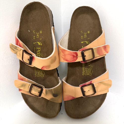 Birkenstock Papillio Buckle Orange Yellow Tie Dye floral sandal W7 / 38 Germany