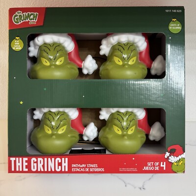 Christmas Lights Grinch Battery-Operated Pathway Stakes (4 Cnt) W/Santa Hat LED