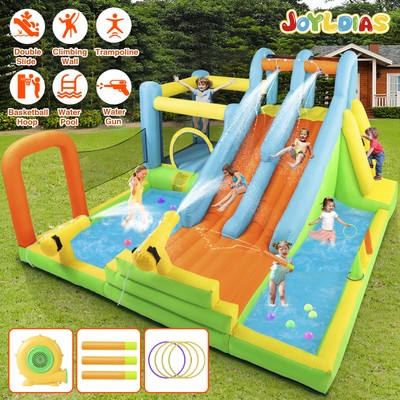 Large Inflatable Water Double Slide Park Bounce House Splash Pool w/ 550W Blower