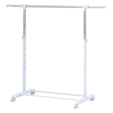 Adjustable Rolling Garment Rack, Chrome  White, Heavy Duty Clothes Organizer