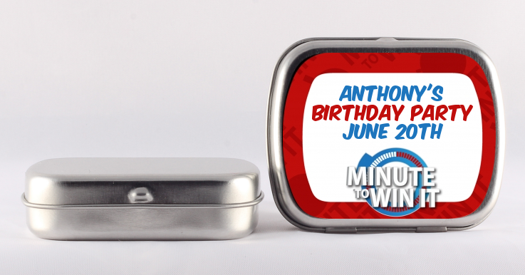 Personalized Minute to Win It Mint Tin Stickers for Party Favors