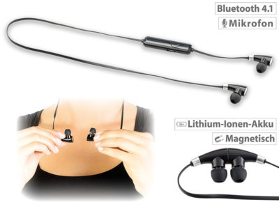 Earphone: In-Ear-Stereo-Headset mit Magnet, Bluetooth Sport Ohrhörer Kopfhörer