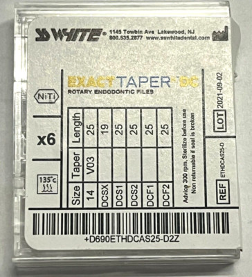 SS White Exact Taper Files EXACTTaperH DC 14/3-SX-S1-S2-F1-F2 25MM ETHDCAS2-D