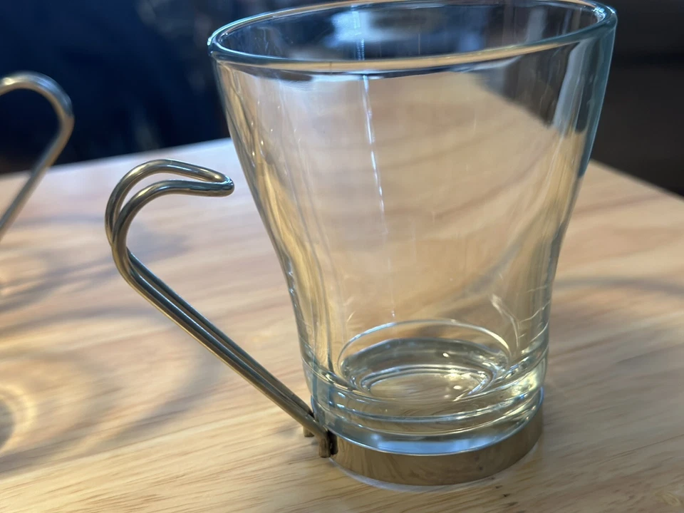 4 tazas de vidrio de café Bormioli Rocco Ypsilon Cappuccino mango de acero inoxidable 8 oz Foto 3 de 4