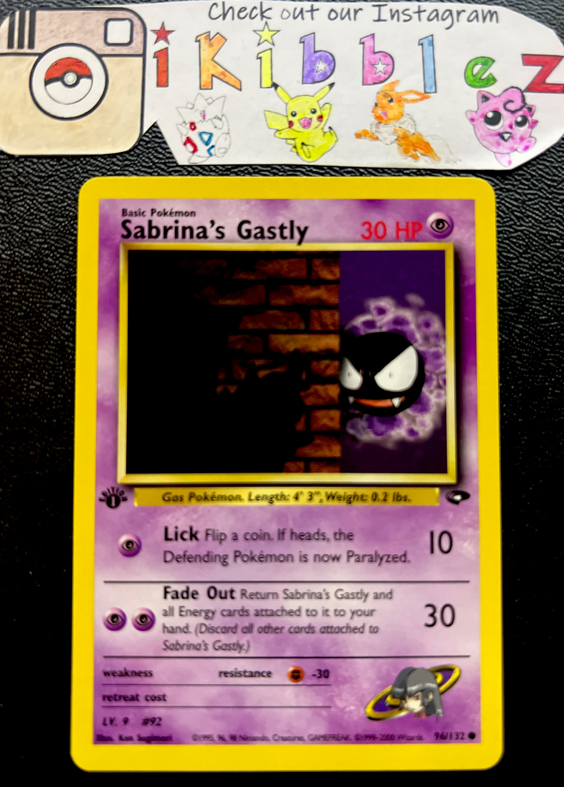 Sabrina's Gastly 96/132 NM 1st Edition Gym Challenge Pokemon Card. Ships Fast!