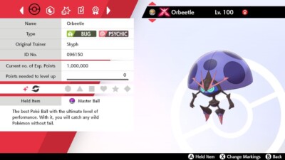 Siny Gmax Orbeetle (4IV + Hypertrained) für Pokemon Schwert und Schild + Masterball