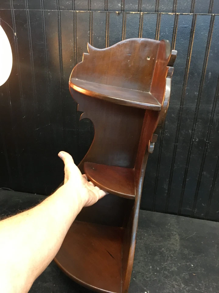 Prateleira de parede vintage Mahagony 3 camadas corte pergaminho canto 25" prateleira de cozinha country - Imagem 3 de 4