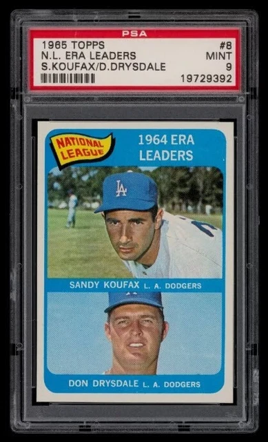 1965 Topps NL ERA Leaders Sandy Koufax Don Drysdale #8 PSA 9 MINT