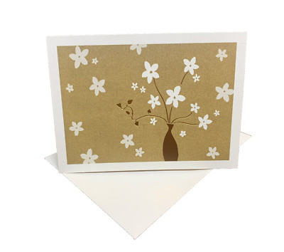 Ivory Gold Flower Vase Blossom Blossoms Blank Hallmark Note Cards - Set of 5