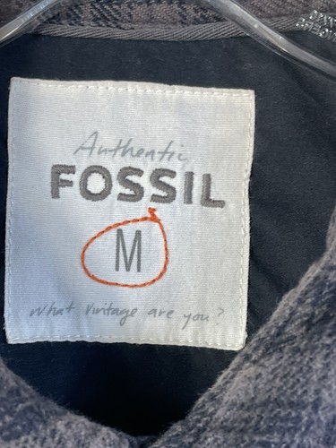 Fossil Flannel Shirt Utility Jacket Plaid Gray Shacket Size M Medium Pockets - Picture 3 of 9