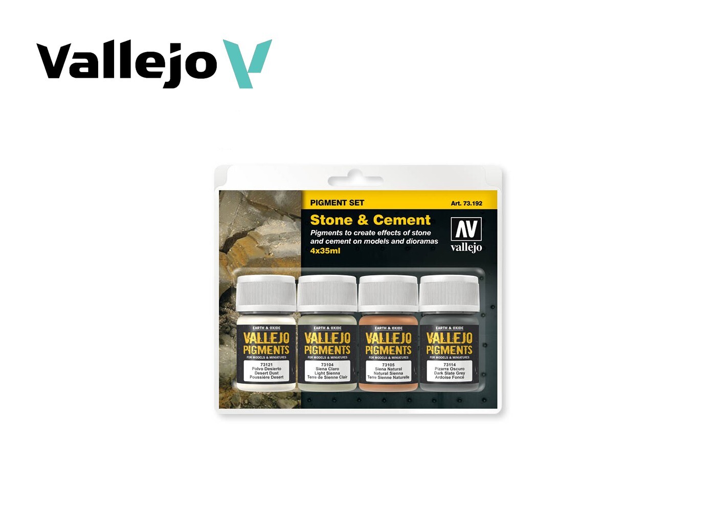 VALLEJO PIGMENT SET - STONE & CEMENT (4 X 35ML BOTTLES) - 73.192