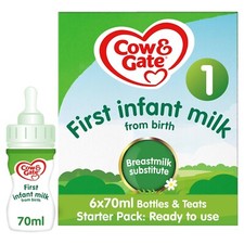 Cow  Gate 1 First Baby Milk Formula Liquid Starter Pack from Birth 6 x 70ml