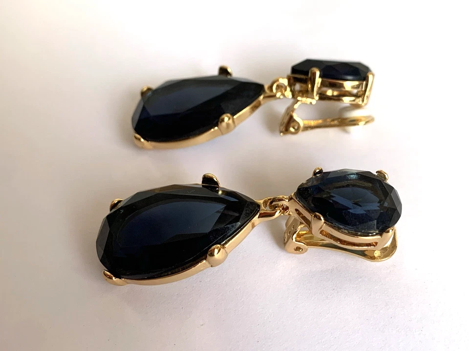 Pendientes KJL KENNETH JAY LANE Chapados en Oro Cristal de Zafiro Lágrima Clip NUEVO Foto 3 de 4