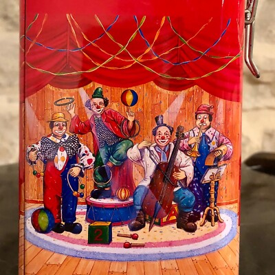 Vintage Französischer Zirkus   Clown Dose Vorratsdose mit Clip Deckel Retro Küche