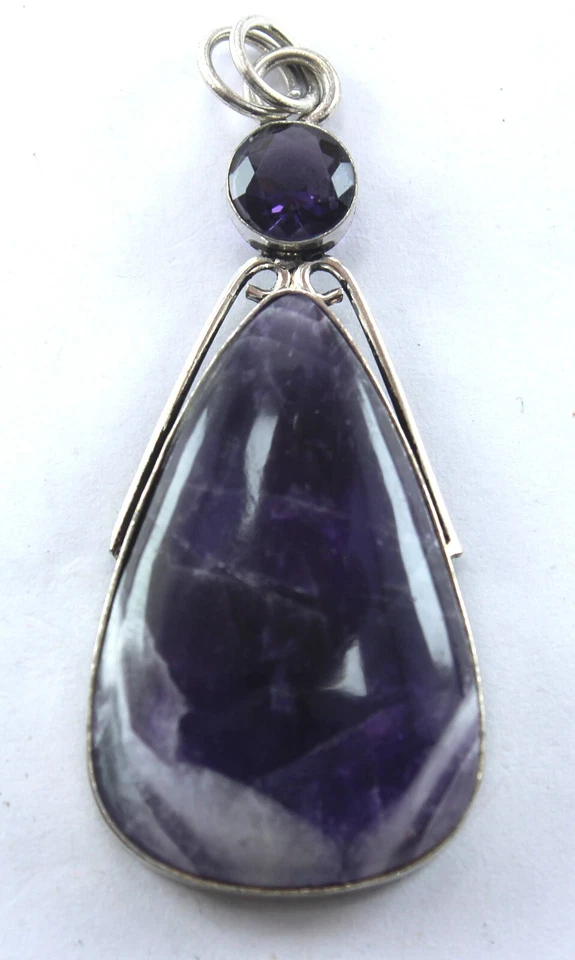 Charoite Pear With Amethyst Uniquely Designed Handmade Silver Pendant Jewelry - Image 2 of 4