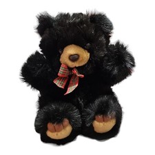 Swibco 1998 Black Bear With Red Plaid Bow Brown Snout Ribbed Feet Soft