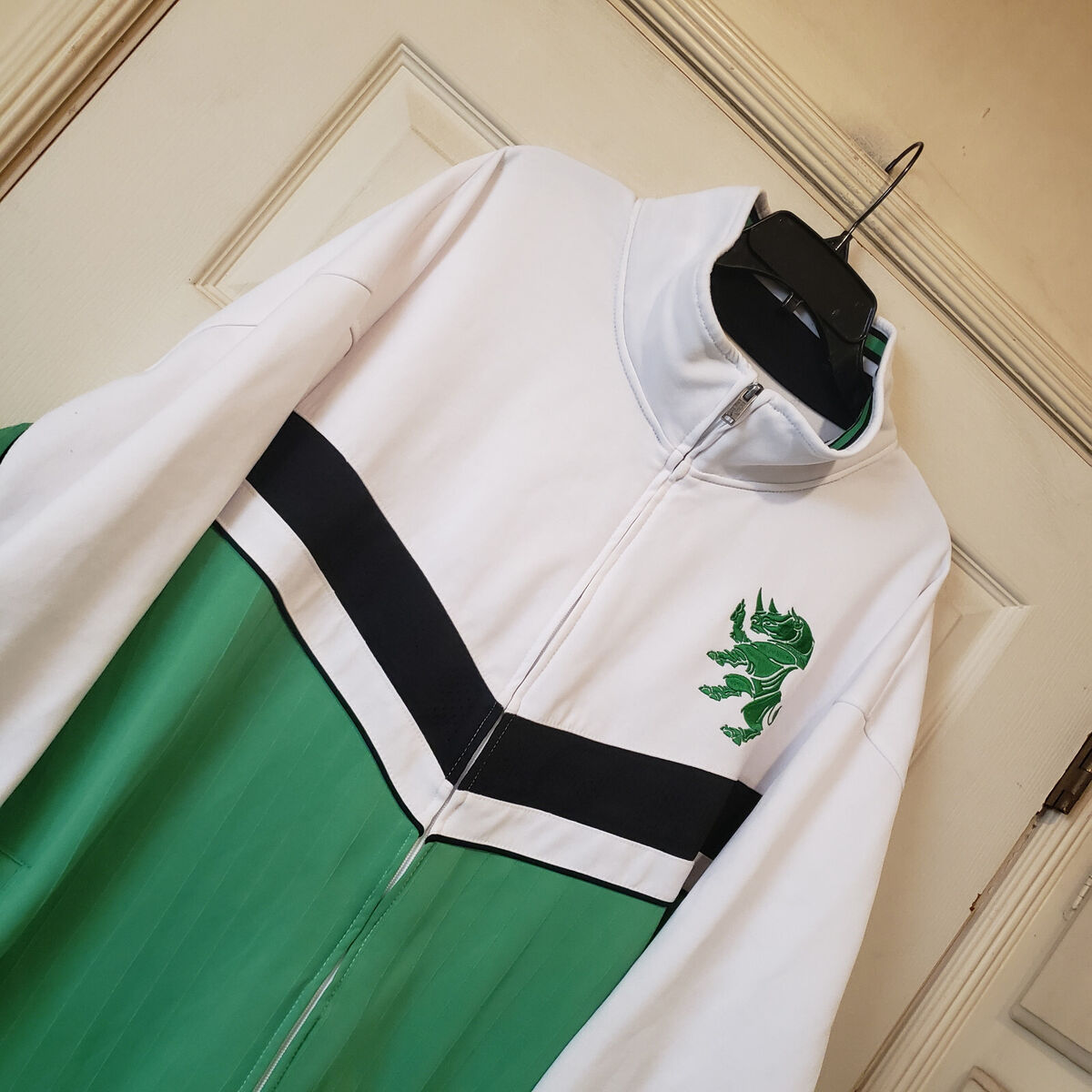 Ecko Unltd Jacket Mens 3XL White Green Track Varsity Satin Ecko Unltd Jacket Mens 3XL White Green Track Varsity Satin
