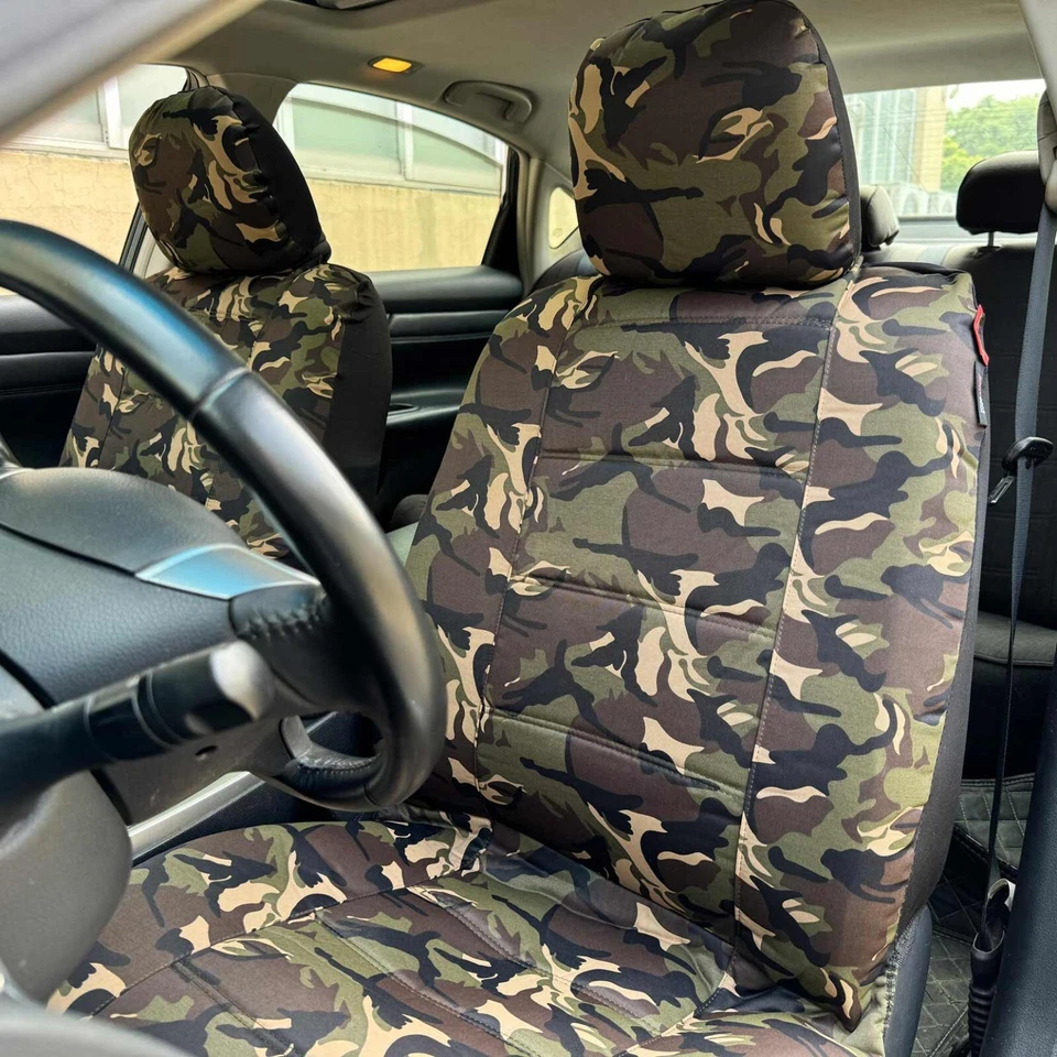Cubierta de asiento delantero verde oscuro camuflaje militar para KIA Sephia Foto 4 de 4