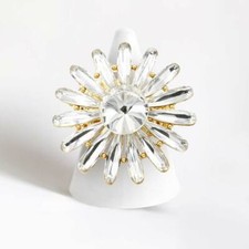 Flower Ring Crystal Teardrop Petal Leaf Stretch Statement Evening Jewelry GOLD