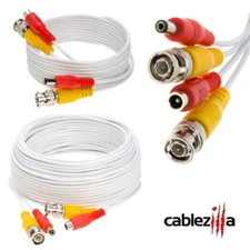 Premade Siamese Cable BNC DC Power/ Video Wire 20AWG CCTV White 10ft-100ft LOT