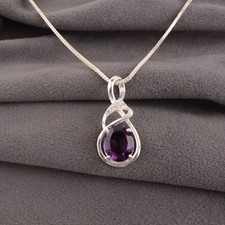 Natural Amethyst Gemstone 925 Sterling Silver Boho Jewelry Zircon Pendant 1.22"