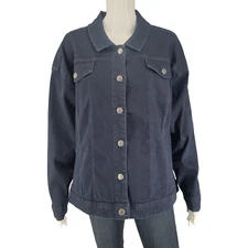 Isaac Mizrahi Live True Denim Buttoned Jacket 1X Plus Sz 20W Blue Top w Pockets