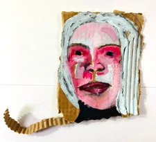 Original Outsider Art Whimsical Quirky Woman White Hair Portrait Painting