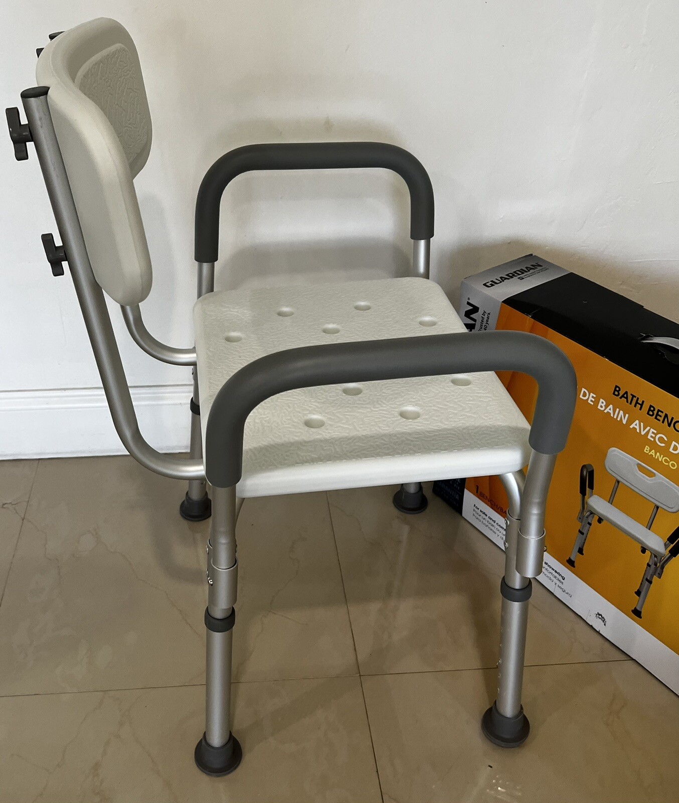 Guardian Bath Bench with Back and Arms White Pre owned MDS89745RA eBay