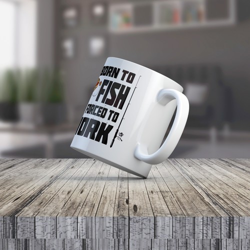 Born to Fish Forced to Work Ceramic Funny Fishing Coffee Mug Fisherman Gift Cup - Picture 6 of 9