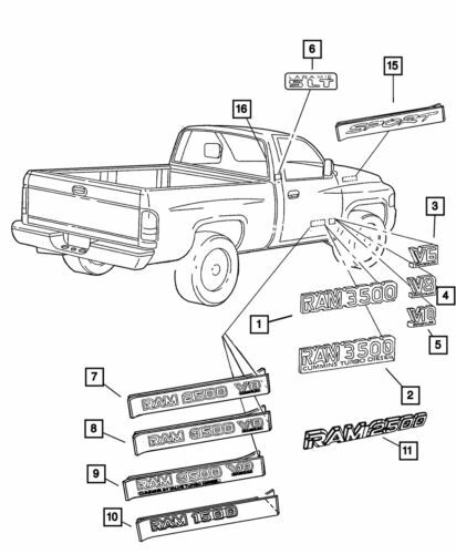 Placa de identificación plateada para Dodge Ram 3500 2000-2001 (N/P 5GL08CA1AA)