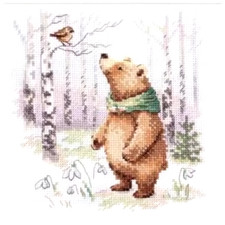 Counted Cross Stitch Kit 18 ct Bear Bird Trees Small 22x22cm DIY UK