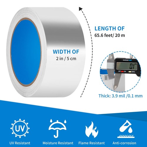 2 Inch x 65Ft Aluminum Foil Tape for Ductwork Dryer Vents Pipe Sealing Repair - Picture 7 of 8