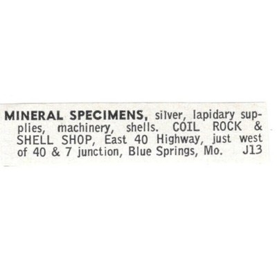 Coil Rock and Shell Shop Blue Springs Missouri 1964 Magazine Ad AK6-S30