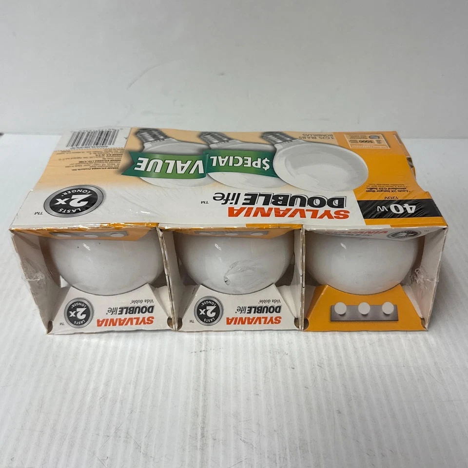 Sylvania 40W Globe Double Life Frosted Light Bulbs 3-Pack G25 Standard Base New - Image 4 of 4