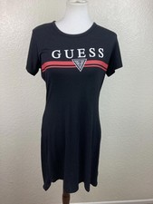 GUESS Los Angeles Triangle Logo Women's Black Shirt Dress Red Metallic Size L